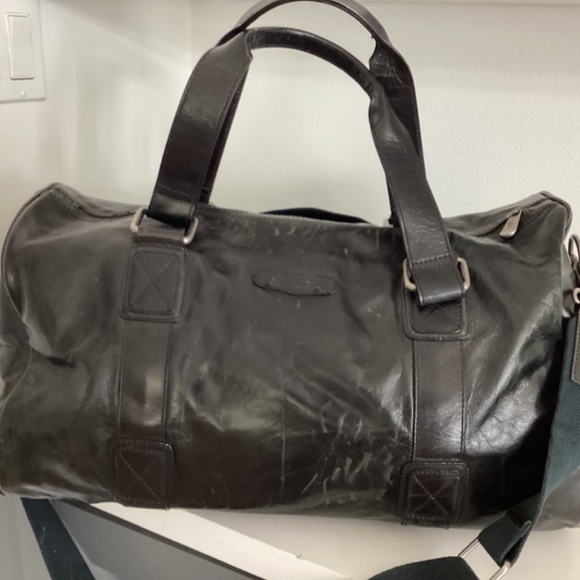 MEN’S FOSSIL BRAND BLACK LEATHER DUFFLE TRAVEL LARGE BAG - Picture 5 of 16